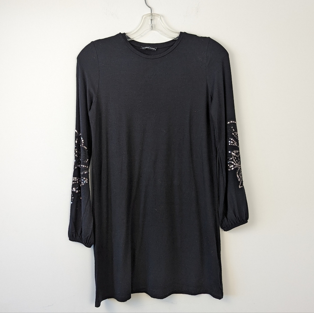 Women's LC Waikiki Black Sequined Long Sleeve Tunic Medium